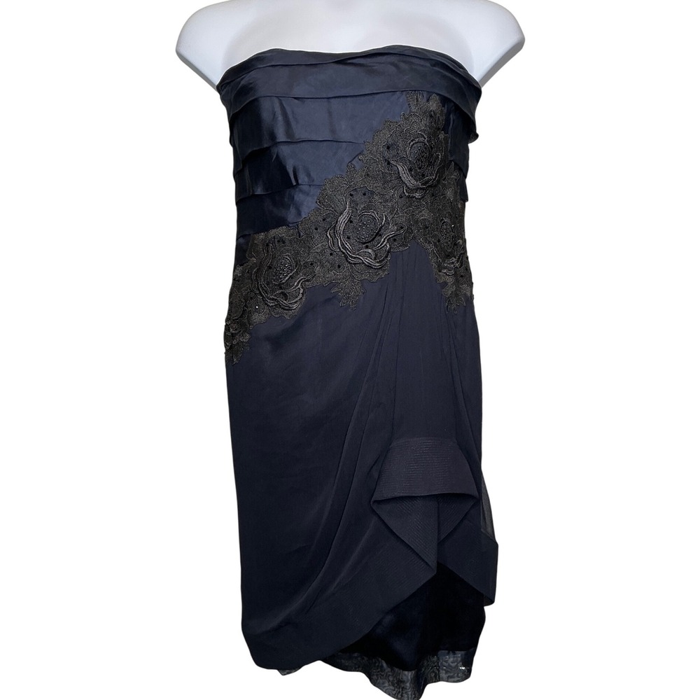 Alex Teih Womens Blue Silk Strapless Cocktail Dress Size S Embellished Lace